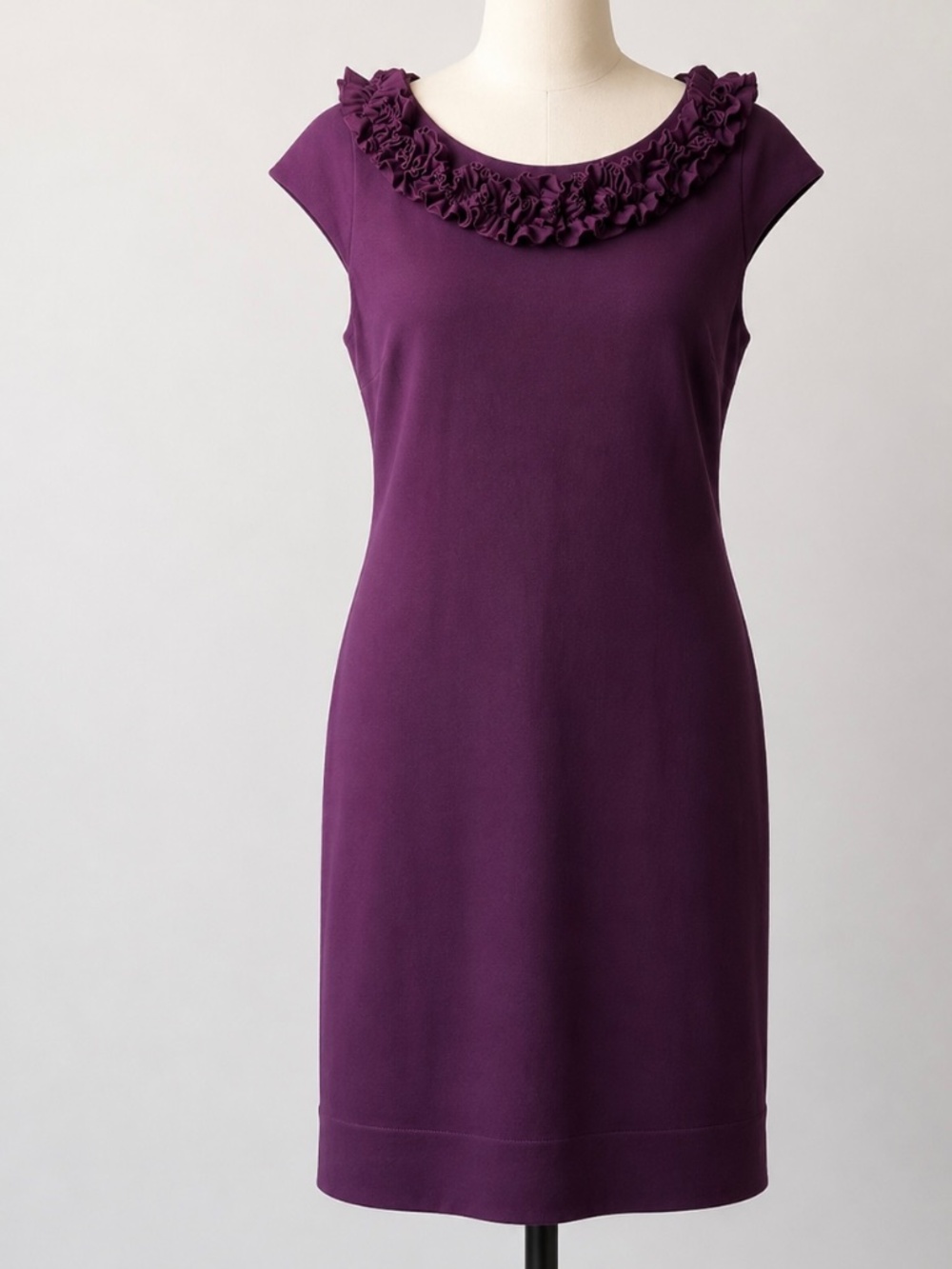 Taylor Women’s Purple Sheath Dress Ruffle Neck Cap Sleeve Elegant Dress size 12